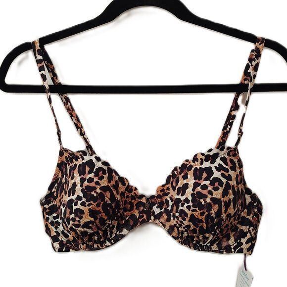 New! LASCANA 38B Bikini Bra Top Leopard Print Scalloped Padded Adjustable Straps - Picture 1 of 4